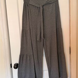 HALARA Heathered Athletic Gray Wide-Leg Tie-Waist Jumpsuit Pants Size M